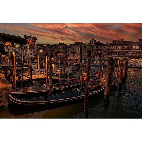 A Cozy Night in Venice Black Modern Wood Framed Art Print with Double Matting by Andria, Miary