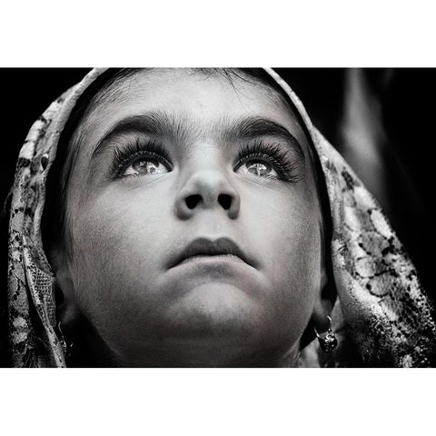 Girl With Sardinian Traditional Veil Black Modern Wood Framed Art Print with Double Matting by Cavalli, Giovanni