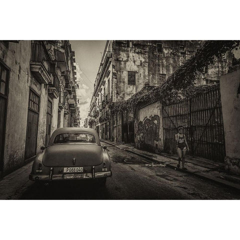 Habana street Black Modern Wood Framed Art Print with Double Matting by Morishige, Koji