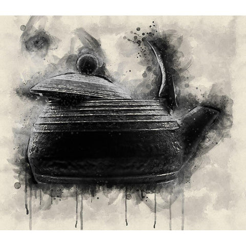 Maru Katate Teapot Black Modern Wood Framed Art Print with Double Matting by Bulus, Razvan