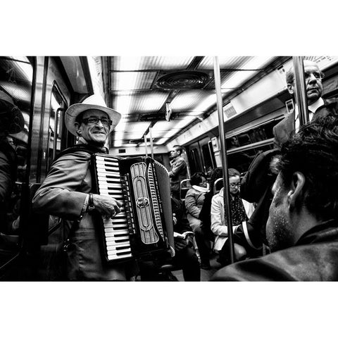 Music On The Subway Black Modern Wood Framed Art Print with Double Matting by Fossella, Nicola