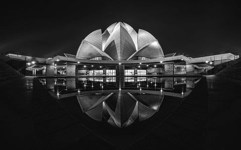 Lotus Temple White Modern Wood Framed Art Print with Double Matting by Kalla, Vivek