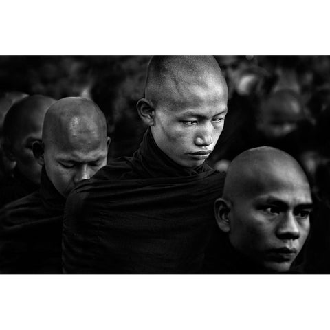 Monks In Mandalay White Modern Wood Framed Art Print by Cavalli, Giovanni