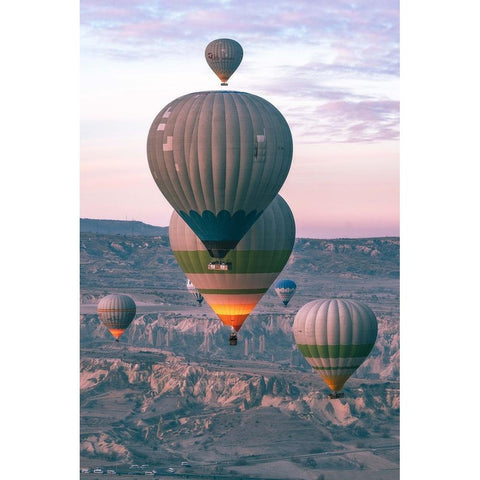 Baloons Black Modern Wood Framed Art Print with Double Matting by Guney, Onur