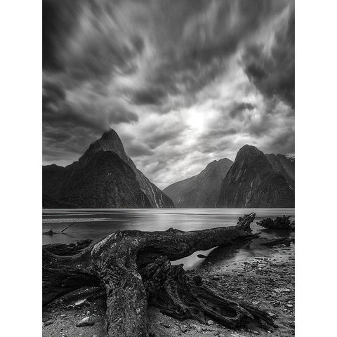 Dance Of The Clouds-Milford Fjord-New Zealand. White Modern Wood Framed Art Print by Xiawenbin