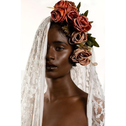 FLOWER GIRL Black Modern Wood Framed Art Print with Double Matting by Chandra Das, Jayatu