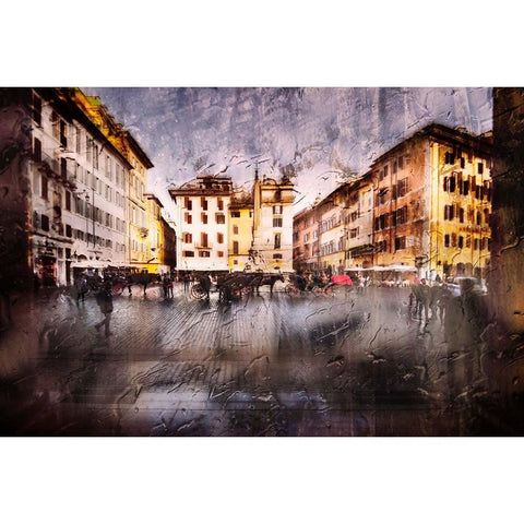 Piazza Della Rotonda After The Rain Gold Ornate Wood Framed Art Print with Double Matting by Quaglia, Nicodemo