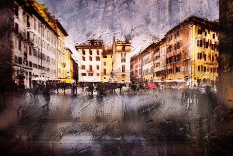 Piazza Della Rotonda After The Rain Black Ornate Wood Framed Art Print with Double Matting by Quaglia, Nicodemo