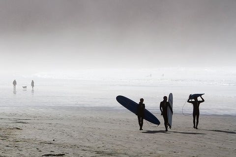 Surfing Time In A Foggy Day Black Ornate Wood Framed Art Print with Double Matting by Erkmen, Ugur