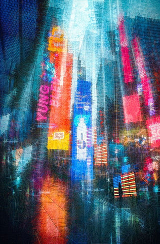 Time Square Impression In Rain Black Ornate Wood Framed Art Print with Double Matting by W., Catherine