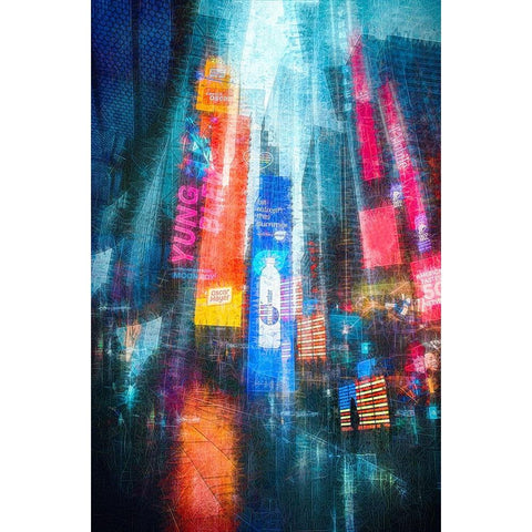 Time Square Impression In Rain White Modern Wood Framed Art Print by W., Catherine