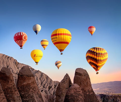 Balloons White Modern Wood Framed Art Print with Double Matting by Nayyer Reza, Sayyed