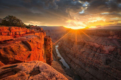 Sunrise Over The Grand Canyon Black Ornate Wood Framed Art Print with Double Matting by Zheng, Michael