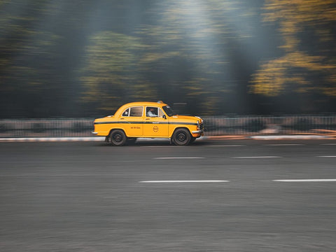 The yellow beast White Modern Wood Framed Art Print with Double Matting by Majumder, Susnata