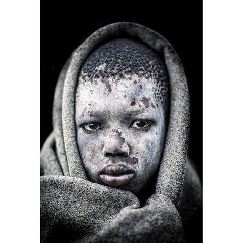 Mundari Boy Portrait Gold Ornate Wood Framed Art Print with Double Matting by Cole, Trevor