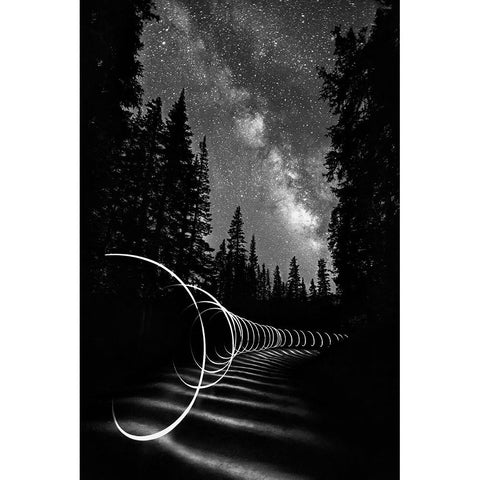 Light Painting Under The Milky Way White Modern Wood Framed Art Print by Shen, Yanyu