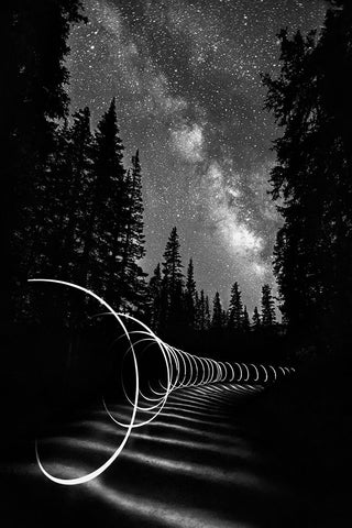 Light Painting Under The Milky Way White Modern Wood Framed Art Print with Double Matting by Shen, Yanyu