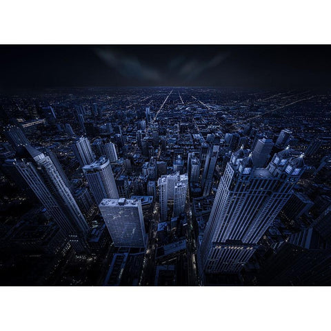 Chicago Blue Hour White Modern Wood Framed Art Print by Tian, Xiaobing