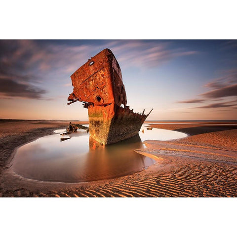 Baltray ship wrack Black Modern Wood Framed Art Print by Krocka, Peter