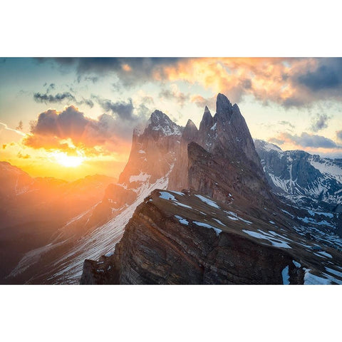 Sunrise at Seceda Black Modern Wood Framed Art Print with Double Matting by Zheng, Michael