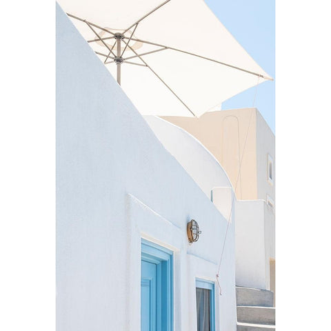 Sunshade And Blue Doors White Modern Wood Framed Art Print by Wride, Linda