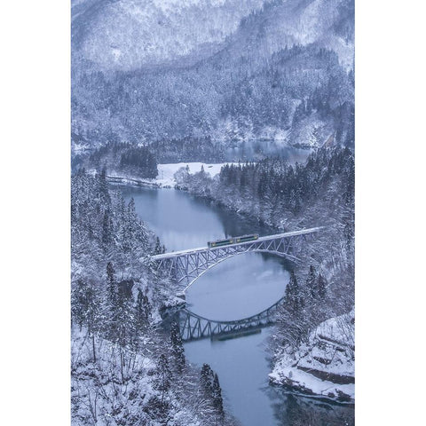 Winter train Black Modern Wood Framed Art Print with Double Matting by Aoki, Juri