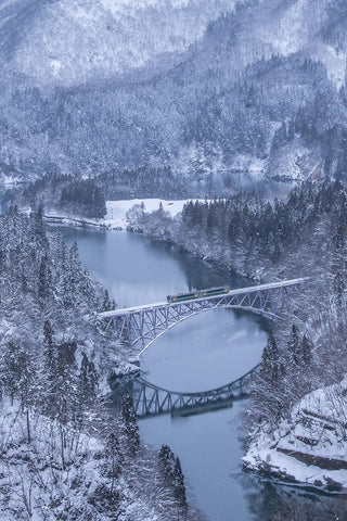 Winter train White Modern Wood Framed Art Print with Double Matting by Aoki, Juri