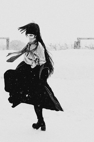Dance of snow Black Ornate Wood Framed Art Print with Double Matting by Sangan, Kurosaki