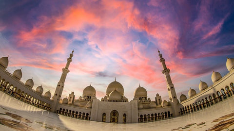 Sheikh Zayed Grand Mosque - Sunset Black Ornate Wood Framed Art Print with Double Matting by Abu Milad, Emil