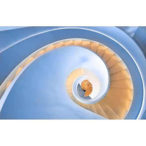 spiral stairs White Modern Wood Framed Art Print by Wang, Peiyin