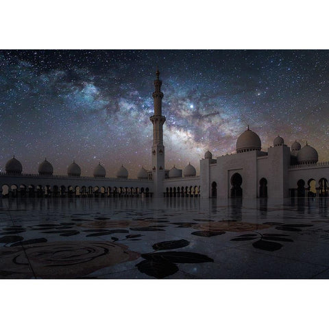 Sheikh Zayed Mosque Black Modern Wood Framed Art Print with Double Matting by Habib, Ashraf