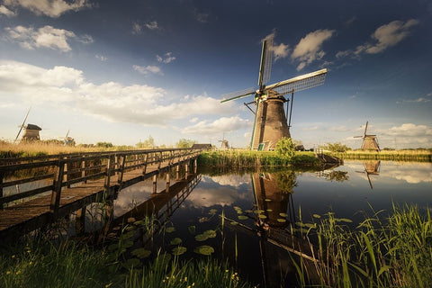 Postcards from Kinderdijk White Modern Wood Framed Art Print with Double Matting by Alvaro, Alberto