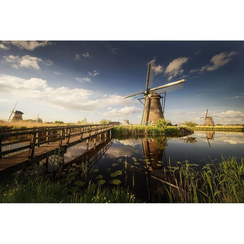 Postcards from Kinderdijk Black Modern Wood Framed Art Print with Double Matting by Alvaro, Alberto