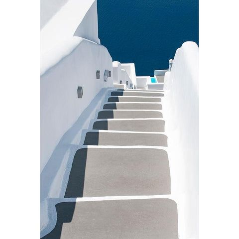 Steps To Pool And Sea White Modern Wood Framed Art Print by Wride, Linda