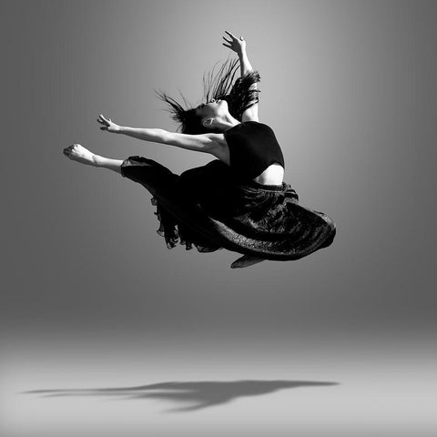 Jumping Dancer Black Modern Wood Framed Art Print with Double Matting by Wang, Bill