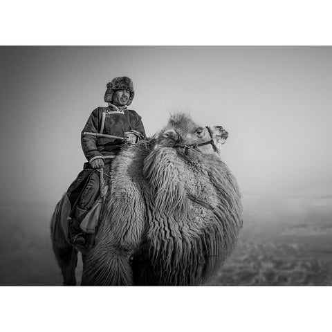 Farmer and His Camel Gold Ornate Wood Framed Art Print with Double Matting by Yu Wu, Irene