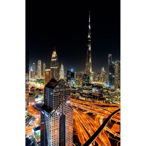 The night life of Dubai. White Modern Wood Framed Art Print by Arifuzzaman, Md.