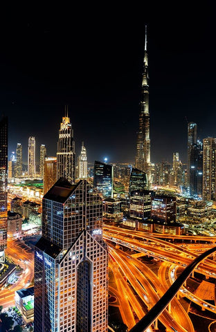 The night life of Dubai. White Modern Wood Framed Art Print with Double Matting by Arifuzzaman, Md.