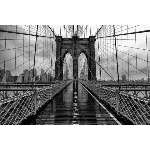 Brooklyn Bridge Black Modern Wood Framed Art Print with Double Matting by Sowter, Ashley