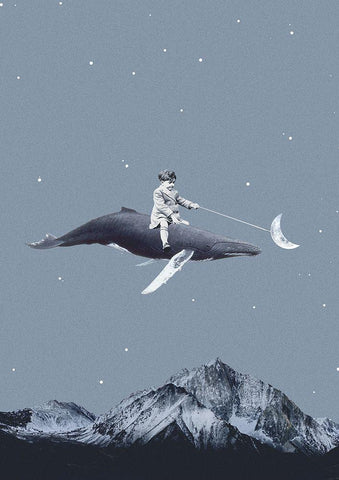 Aim for the moon White Modern Wood Framed Art Print with Double Matting by Leon, Maarten