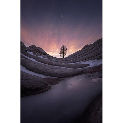 Night falls. Black Modern Wood Framed Art Print with Double Matting by Guan, Xiaopeng