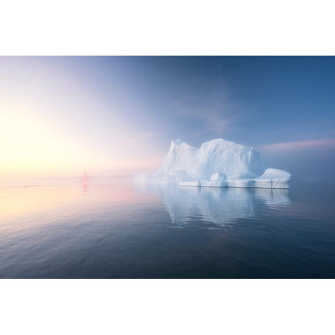 Red sail and blue ice White Modern Wood Framed Art Print by Jiao, Yang