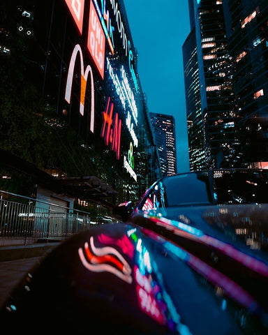 Night city Black Ornate Wood Framed Art Print with Double Matting by Starchak, Lena