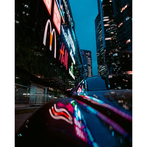 Night city Black Modern Wood Framed Art Print by Starchak, Lena