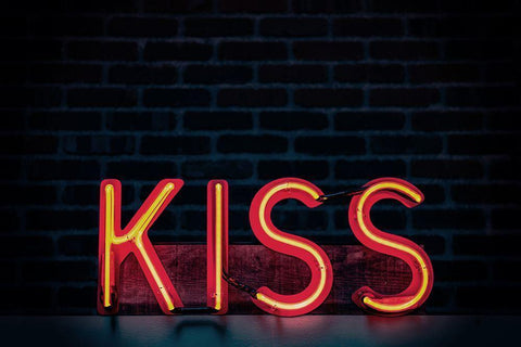 Kiss in Neon White Modern Wood Framed Art Print with Double Matting by Mossholder, Tim