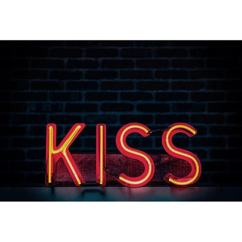 Kiss in Neon Black Modern Wood Framed Art Print with Double Matting by Mossholder, Tim