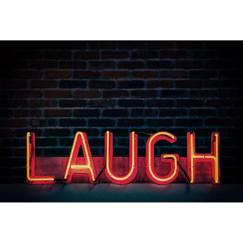 Laugh in Neon White Modern Wood Framed Art Print by Mossholder, Tim