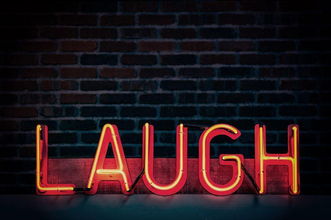 Laugh in Neon White Modern Wood Framed Art Print with Double Matting by Mossholder, Tim