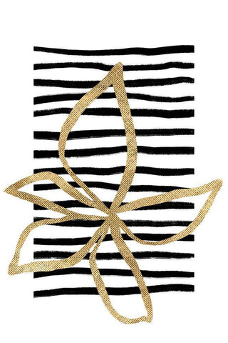 Golden Flower on Black Stripes Black Ornate Wood Framed Art Print with Double Matting by Sawall, Anastasia