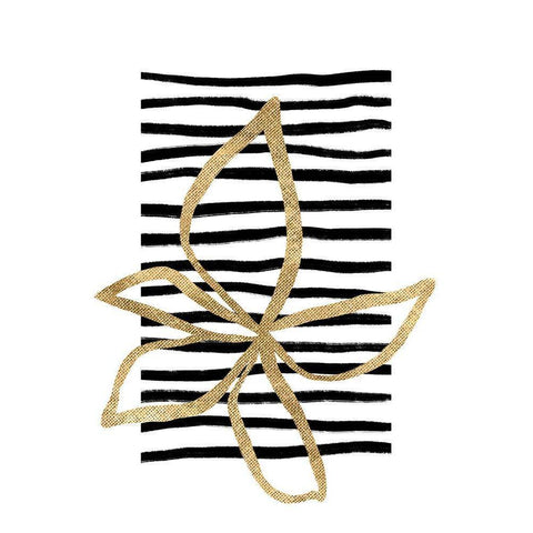 Golden Flower on Black Stripes Gold Ornate Wood Framed Art Print with Double Matting by Sawall, Anastasia